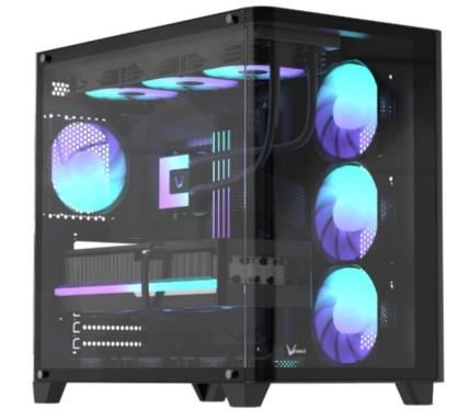 GABINETE GAMER FORMULA V LINE CRYSTAL U2 FLOE BLACK SIN CONTROLADORES RGB (ATX, 4 FANS FLOE 12BK ARP