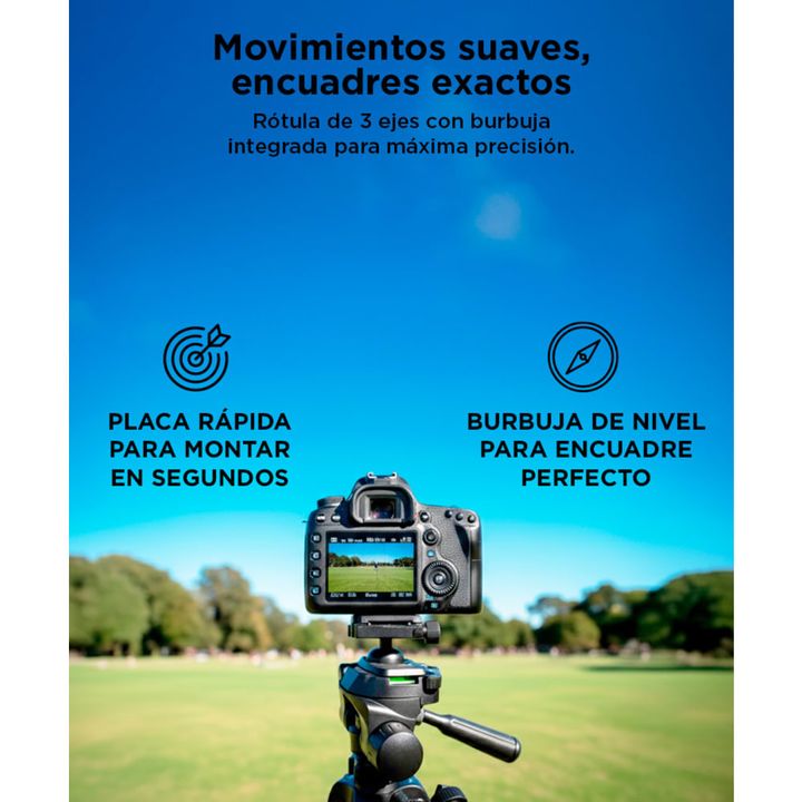 Trípode Cámara Gadnic T-3 Aluminio 1,40mt Cabezal 90° Bloqueo Flip Gancho Contrapeso - Vista 4