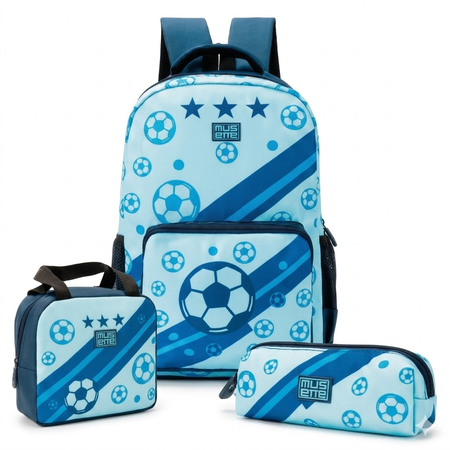 Kit escolar fútbol Infantil 3 En 1 mochila lunchera y cartuchera