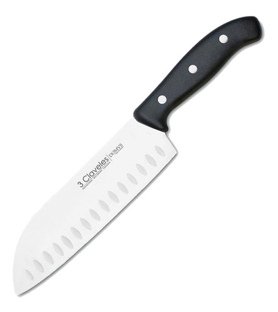 Cuchillo Santoku 18cm 3 Claveles 957 Alveolado Domus Acero Negro