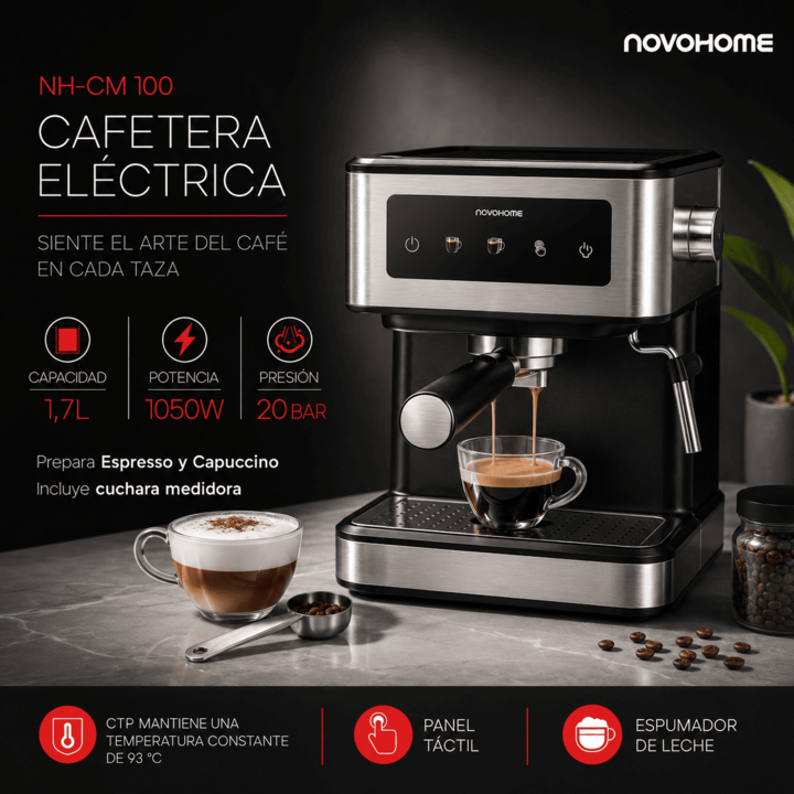 Cafetera Expresso Tactil 1.7L 20 Bar Novohome C/Vaporizador - Vista 6