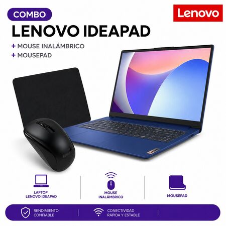 COMBO NOTEBOOK LENOVO IDEAPAD RYZEN 5 7520U 8GB 256GB SSD 15.6" FHD+ MOUSE PAD ANTIDESLIZANTE+ MOUSE INALAMBRICO. 