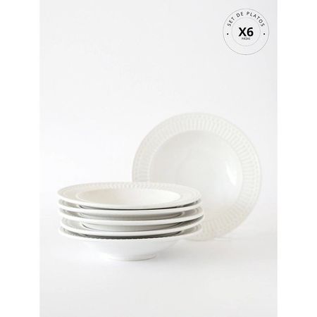 Set 6 platos hondos Porto Brasil Roma Ceramica Blanco 22 cm
