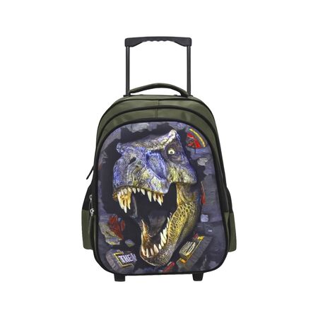 MOCHILA ESCOLAR CON CARRITO MODELO DINOSAURIO REX 14 PULGADAS