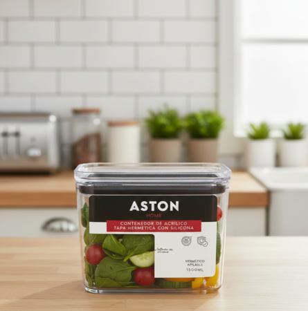 Taper Contenedor Hermético Apilable Acrílico 1500ml Rectangular Aston