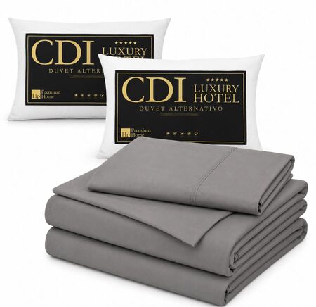 Juego de Sábanas Danubio Queen Gris 100% Algodón+2 Almohadas CDI Hotel