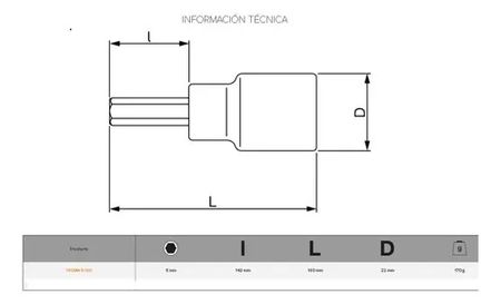 Tubo Allen Bahco 1/2 Pulgada Extra Largo 5mm 18cm
