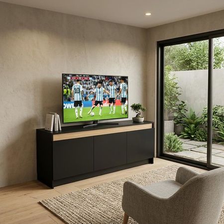 Rack de TV 3 Puertas DS Home Negro Olmo 135x53x38 cm