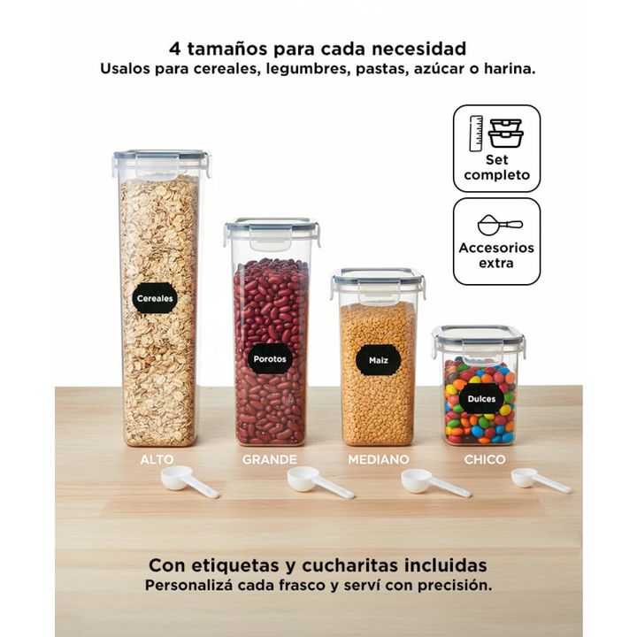 Juego de Contenedores Frascos Herméticos Gadnic Dispenser Cerealero - Vista 5