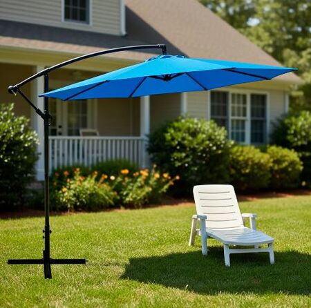 Sombrilla Jardin Lateral Banana Natural Con Base 3 Metros Color Azul Lisa Circle Line