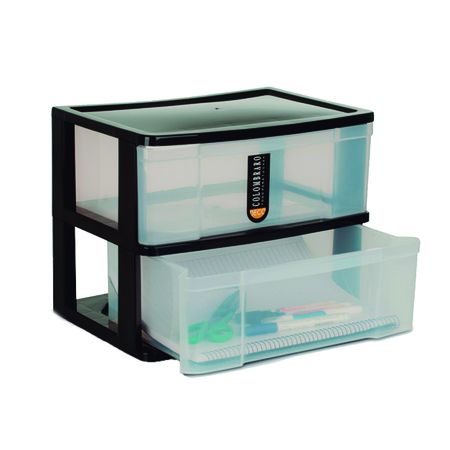 Cajonera A4 Plastica 2 Cajones Altos Escritorio Negro - Colombraro