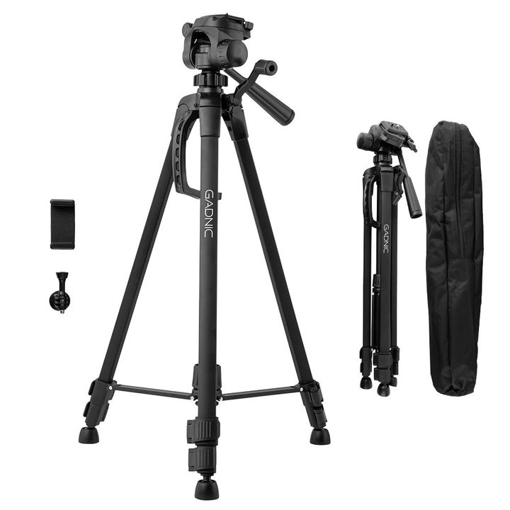 Trípode Cámara Gadnic T-3 Aluminio 1,40mt Cabezal 90° Bloqueo Flip Gancho Contrapeso - Vista 1