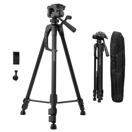 Trípode Cámara Gadnic T-3 Aluminio 1,40mt Cabezal 90° Bloqueo Flip Gancho Contrapeso