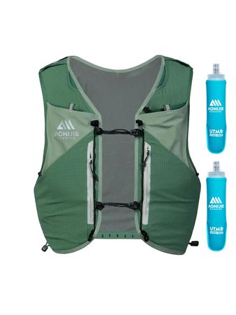 Kit Aonijie Chaleco de Hidratación 12L y 2 Botellas Unisex Trail running Verde