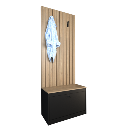 MUEBLE RECIBIDOR VARILLADO CON PERCHERO Y ZAPATERO OLMO NEGRO