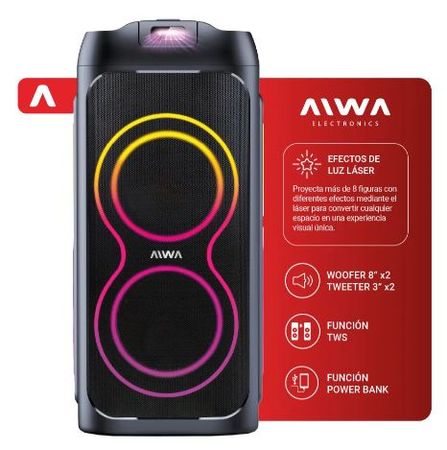 Parlante Torre Bluetooth Aiwa Aw-t280l 16000w Pmpo Luces Led Negro