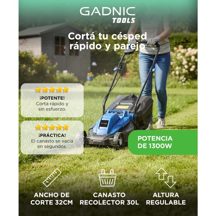 Cortadora de Pasto Gadnic Mower 1300 1200w 30Lts 220v - Vista 2