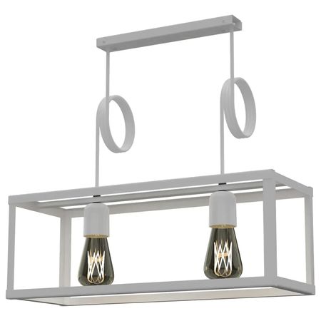 Lampara Colgante Techo Rectangular Cubo 2 Luces Bulbo E27 Blanco