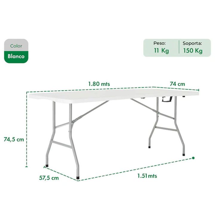 Mesa Picnic Plegable Blanca 1.80 Mts Garden Life - Vista 2