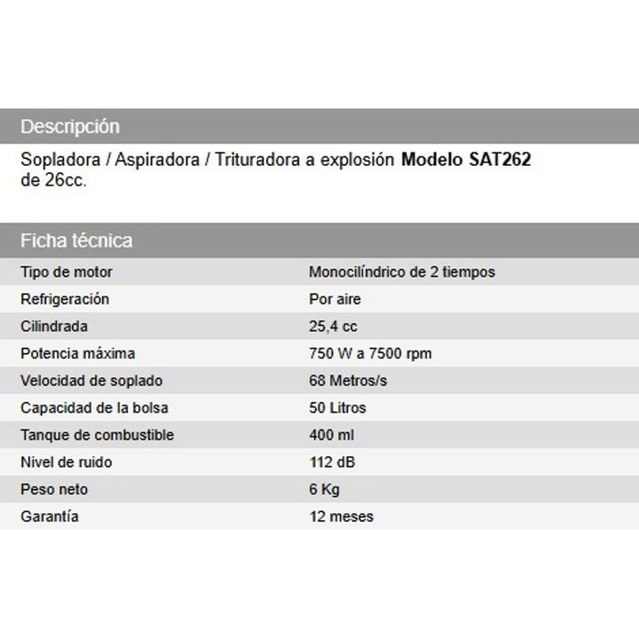 Sopladora aspiradora a Explosion 26 cc con bolsa recolectora - DAIHATSU - Vista 6