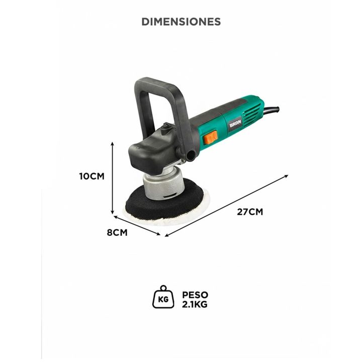 Pulidora Eléctrica BRON By Gadnic 850W Orbital Doble Acción 150mm 2000 A 6400 RPM - Vista 6