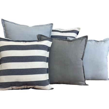 Combo 5 almohadones Tusor 40x40 Diseños gris elefante, perla y topo raya gruesa