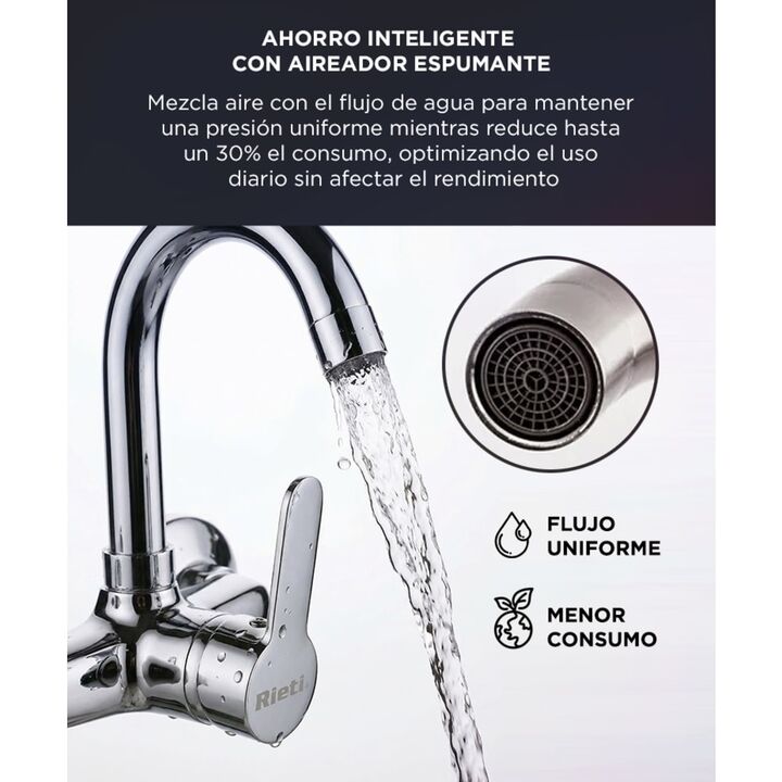 Griferia Monocomando Rieti By Gadnic De Pared Baño y Cocina (Plateado) - Vista 5