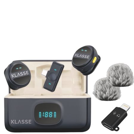 Set x2 Micrófonos Corbateros Inalámbricos con Estuche de Carga Klasse USB-C + Lightning (KS5102)
