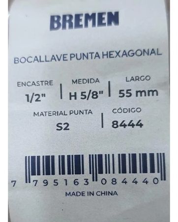 Tubo Hexagonal Bremen Encastre 1/2 Pulgada Corto 16mm
