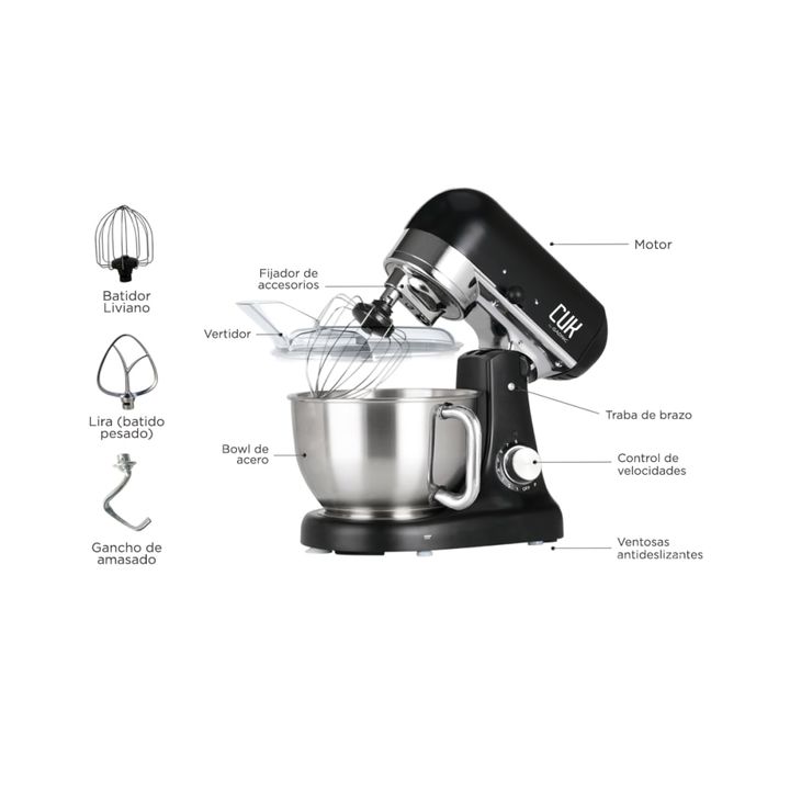 Batidora Planetaria Negra Cuk By Gadnic B3050 1000w Bowl Acero Inoxidable 5lt 8 Velocidades - Vista 5