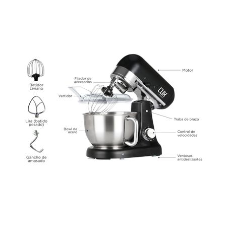 Batidora Planetaria Negra Cuk By Gadnic B3050 1000w Bowl Acero Inoxidable 5lt 8 Velocidades
