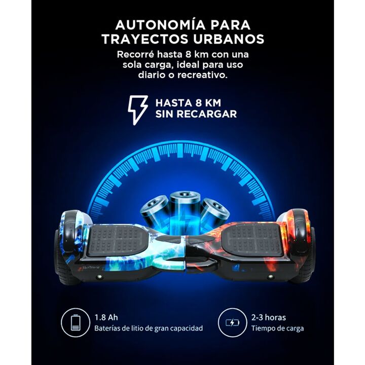 Patineta Electrica Gadnic Hoverboard 65 Pulgadas 250W Carga Máxima 100 kg Autonomía 6-8 km Batería Litio 1,8Ah - Vista 2