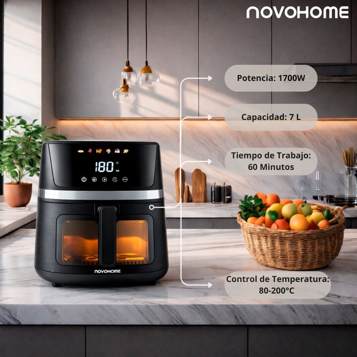 Freidora de Aire Sin Aceite Novohome 7L 8 Funciones 1700W - Vista 2