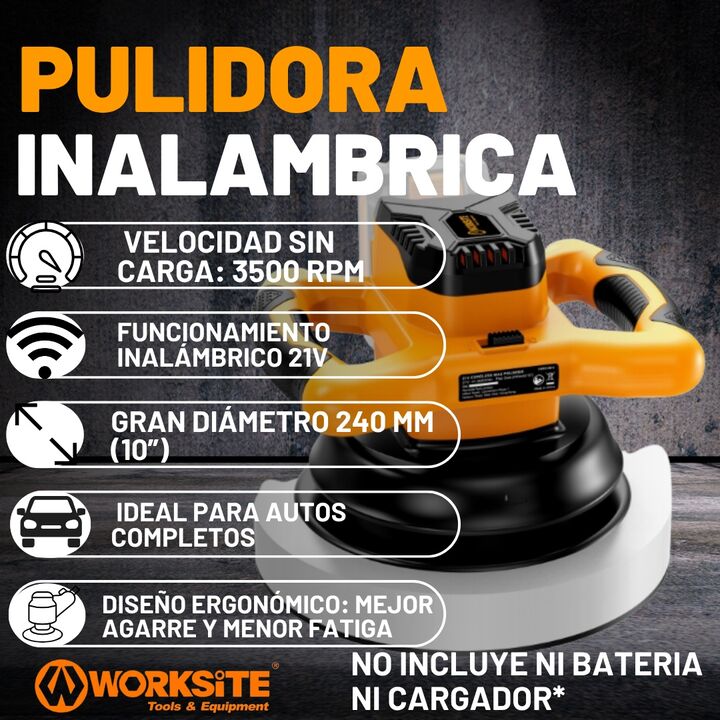 Pulidora Orbital Auto Inalambrica Bateria Worksite 3500 Rpm - Vista 4