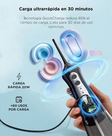 Irrigador Bucal Portatil Nicefeel Inalámbrico 300ml 2 Boquillas Intercambiables 5 Modos