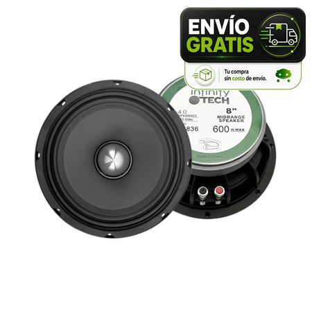 Parlantes Medios Infinity Tech 8" 600W Max 250W RMS 4 Ohm para Auto