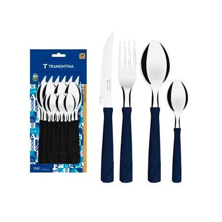 Set Cubiertos Tramontina 24pz Azul Blister