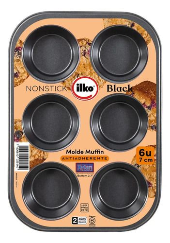 Bandeja Muffin Ilko 6 Cavidades Antiadherente Non Stick Negro - Vista 2
