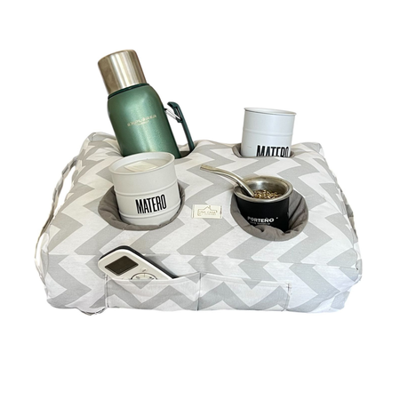 Almohadón Matero Cuatro Espacios Con Bolsillos Chevron Gris