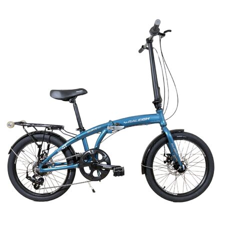 Bicicleta Plegable Raleigh Curve / Celeste / Cuadro de aluminio / Frenos a disco mecanico / 6Vel. / Rodado 20".