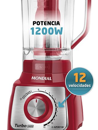 Licuadora Mondial Turbo Inox L-1200 RI 1200W 12 Velocidades 3L Rojo