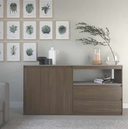 Bahiut Vajillero Aparador Comoda 2 Cajones 2 Puertas 175cm Tables 4026 Nogal Gris