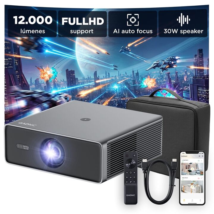 Proyector Gadnic Inalámbrico 12.000 Lúmenes Google TV Auto Keystone AutoFocus WiFi BT - Vista 1
