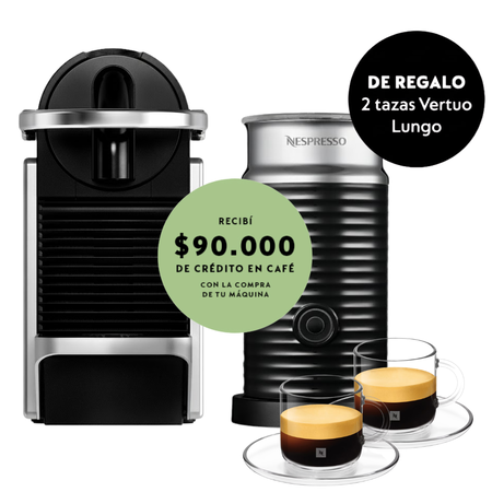 Cafetera Nespresso Pixie Silver + Aeroccino + 2 Tazas Vertuo A3KD62-AR-SI-NE-ACC-EI