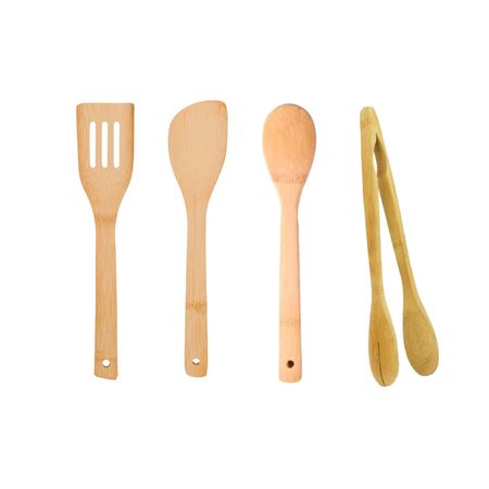 Set Utensilios Cocina Madera Bambu Cuchara Espátula Pinza