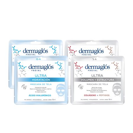 Dermaglos Set Mascaras de Tela Faciales Ultra x4
