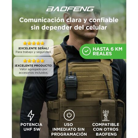 Handy Baofeng BF-999S 5w 16CH UHF Hasta 10km + 2 Baterías y Manos Libres