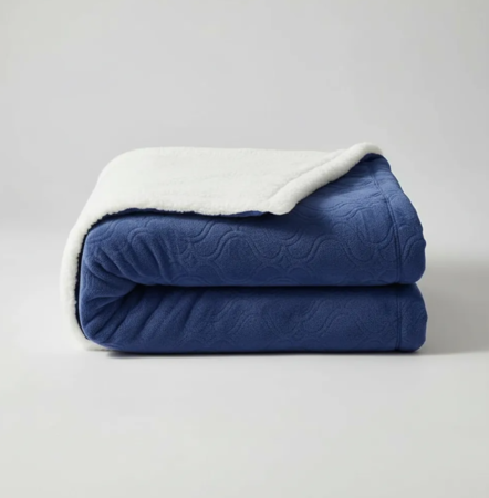 Manta frazada flannel Deluxe con corderito 1 plaza y media AZUL