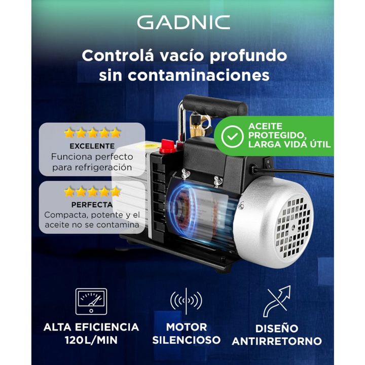 Bomba de Vacío Gadnic 120L/Min 2 CFM Dos Etapas 1720 rmin Diseño Antirretorno - Vista 2