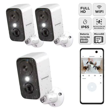 Kit x3 Camara Seguridad Gadnic Wifi Interior Exterior Full HD 1296P Vision Nocturna Audio Bidireccional App AJ Cloud IP65